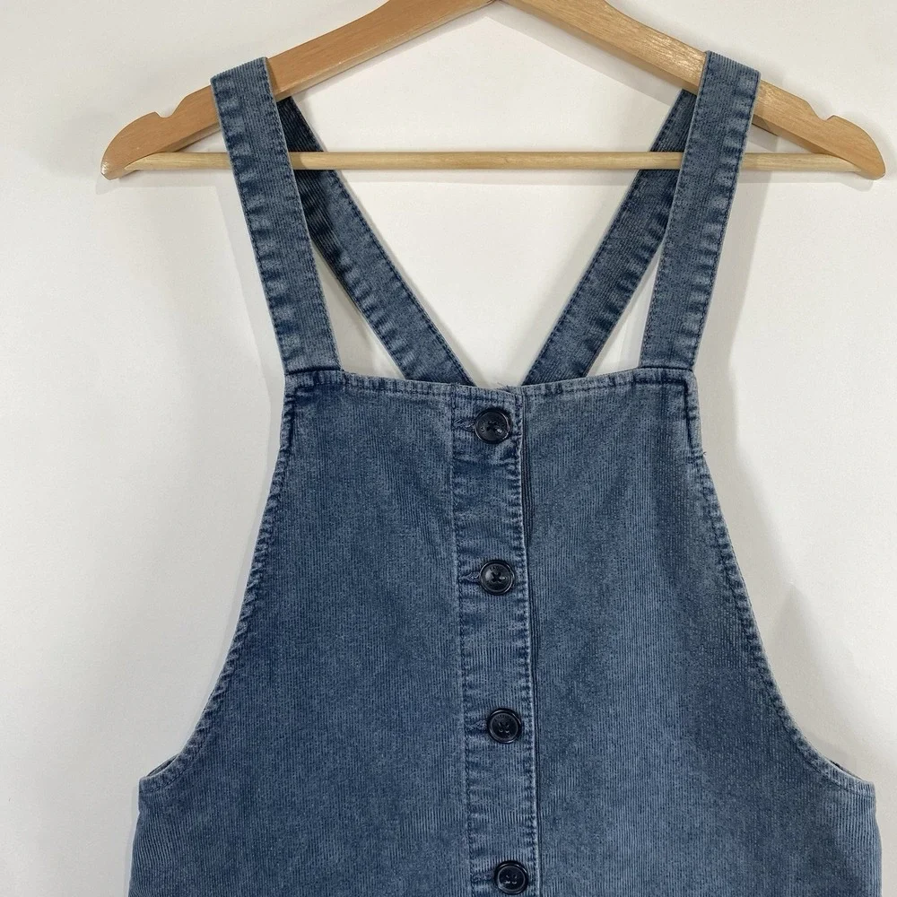 American Eagle Womens Corduroy Skirt Overalls Size M Blue Button Front Pockets